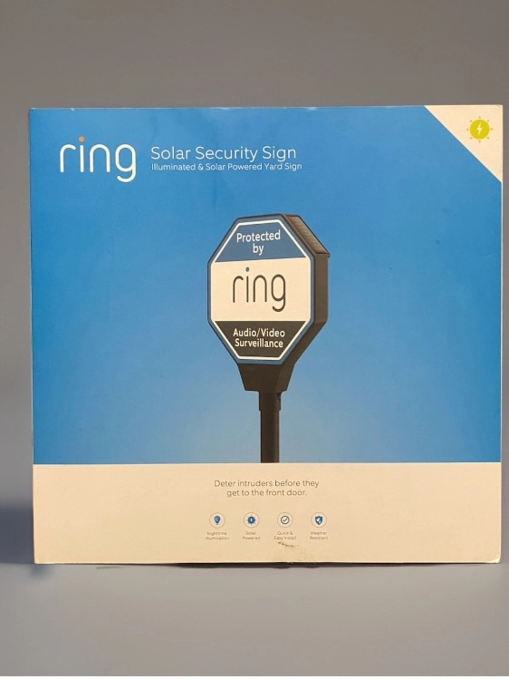 Ring Solar Powered Illuminated Security Sign - Blue and White Open Box